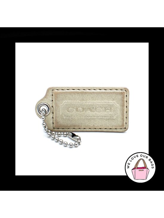 Coach Accessories - 2.5" Large COACH LIGHT GOLD Leather Nickel Key Fob Bag Charm Keychain Hang Tag